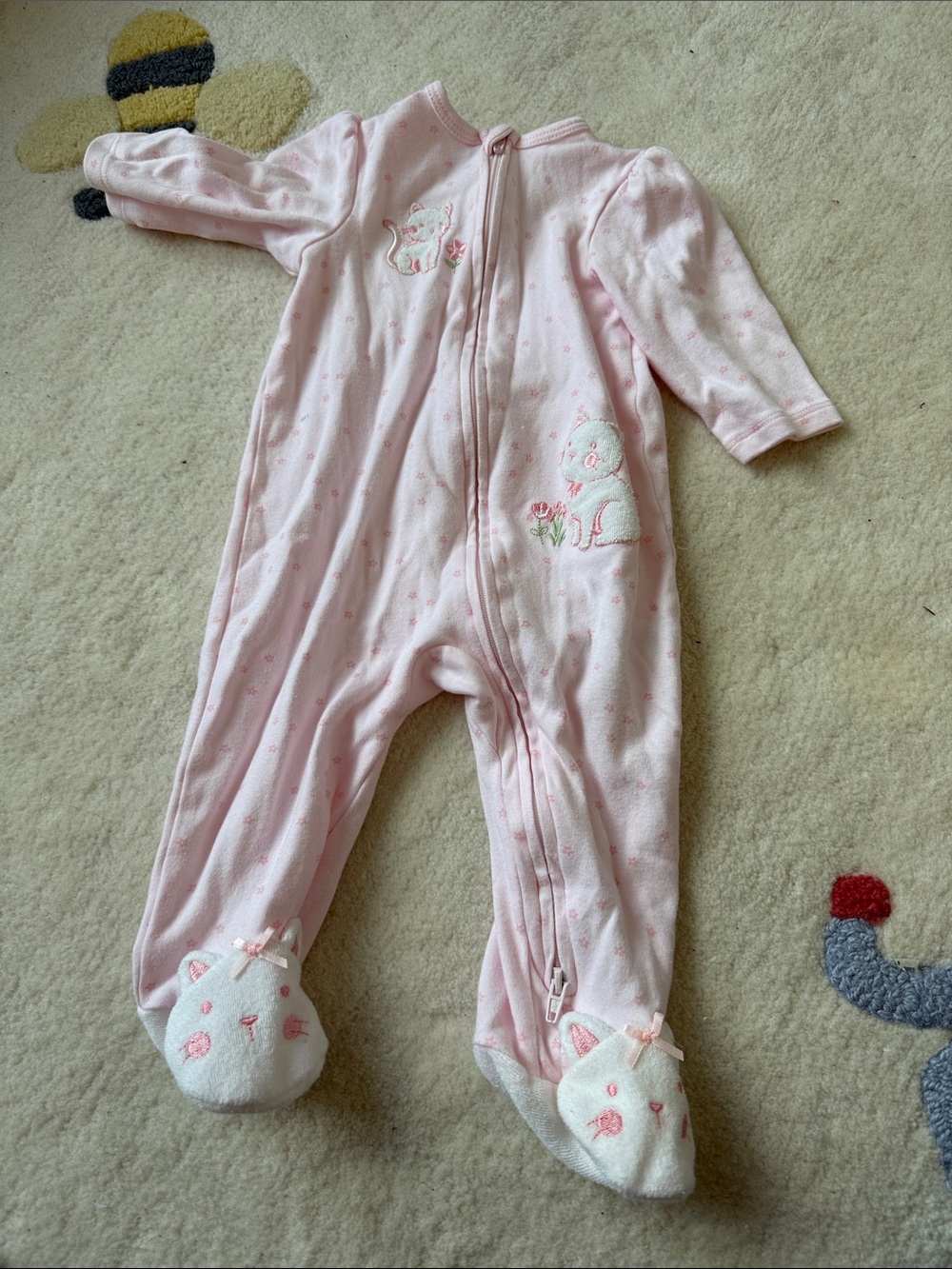 Little Me Pink Footed One-Piece Sleeper with Embroidered Animals